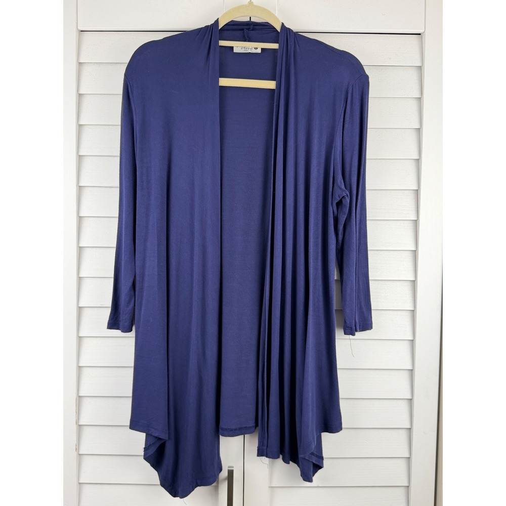 Urim Cardigan L Navy Blue Lightweight Open Front Waterfall Drape 3/4 Sleeve